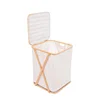 Home Single Lidded Framed X Bamboo Linen Hamper with Cut Out Handles