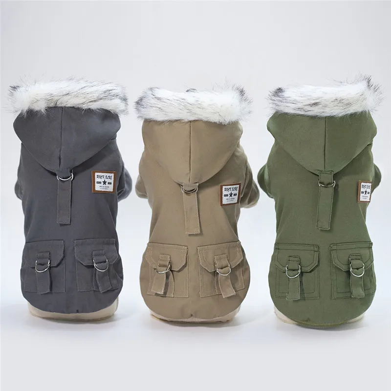 

wholesale pet dog clothes pet supplies autumn winter clothing new hoodies fashion handsome cotton coat small dog clothes, Green grey khaki