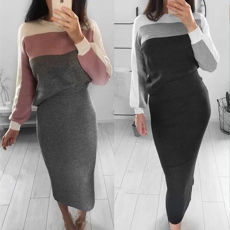 Autumn Woman Long Sleeve Sexy Woman Casual Dress Two Piece Set Women Clothing Sexy Latest Design 2019