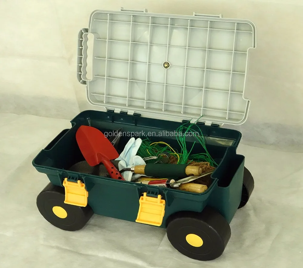 Garden Seat Tool Box With Swivel Top/garden Seat Cart/rolling Garden