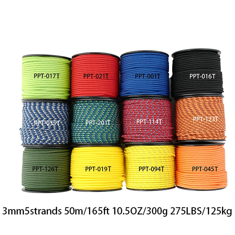 

New color 5 strand core paracord 3mm 1/8" 165ft parachute DIY braided rope tent rope hoodies rope, Blue, black, neon green, yellow, red, blue camo, neon orange, etc.