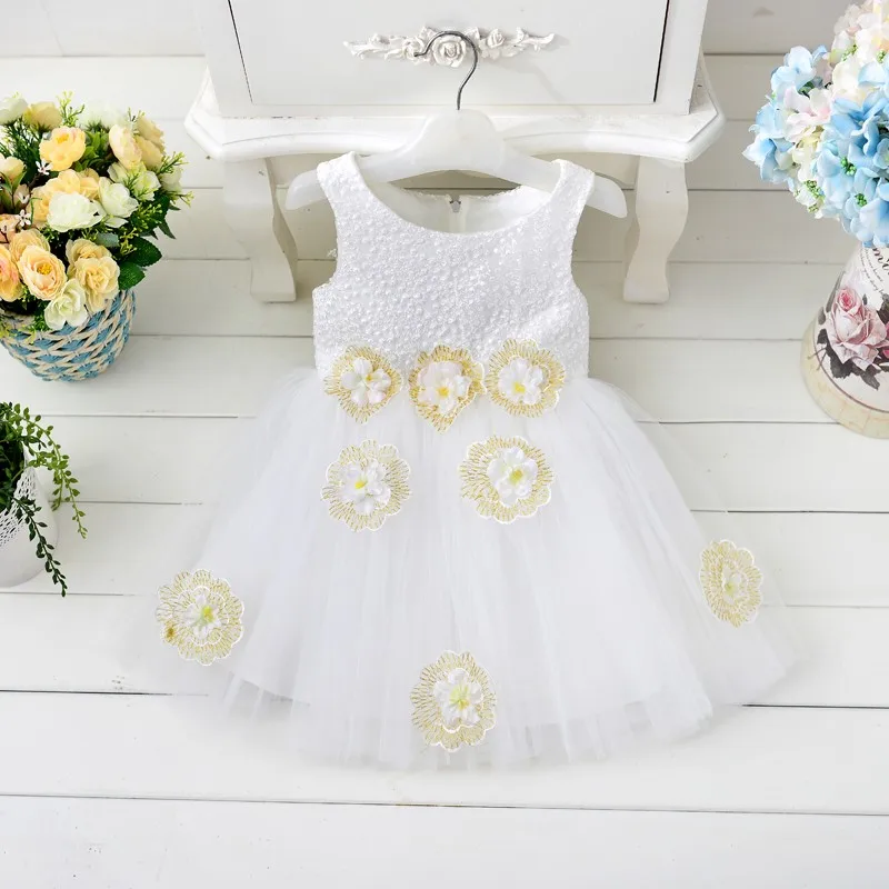 

Factory Price Kids Fashion Dress Baby Girls Fancy Flower Appliqued Frocks Cotton Lining Dress T273, Champagne;pink;white;red