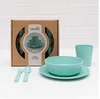 Bamboo 5 Piece Children Dinnerware Tableware set Eco Friendly Kids Mealtime Set for Healthy Infant Feeding