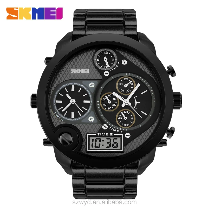 

SKMEI 1170 Popular Men's Luxury Watches Digital Analog Multiple Time Zone DZ Watch, Gold;black