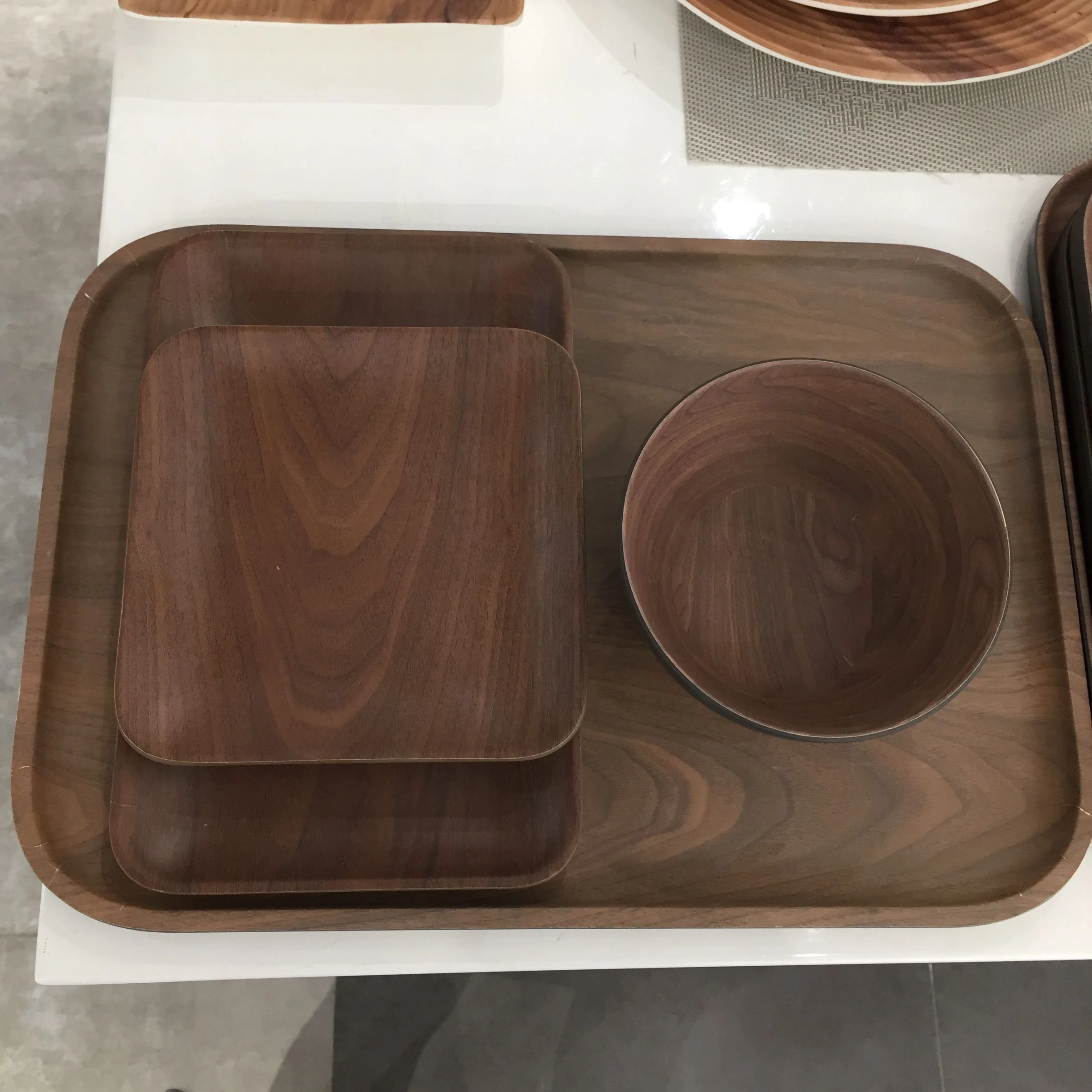 Melamine Wooden Design Round Dinner Set Plates And Bowls For Wedding