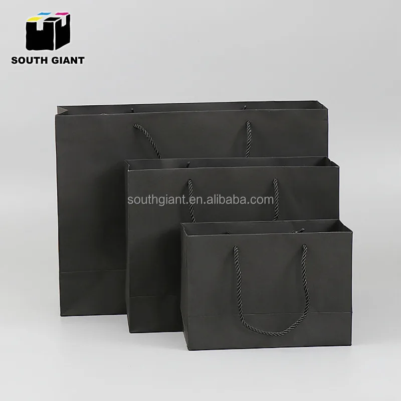 
Customize Logo Luxury Elegant Retail Plain Cardboard Matte Black Paper Bags 