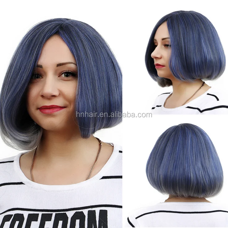 

Wholesale Fashion Party Blue Cosplay Wig Short Straight Synthetic wig