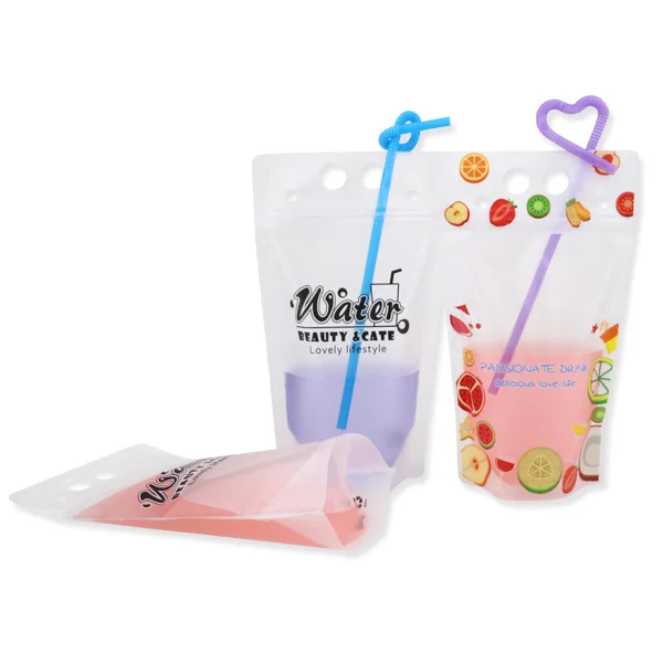 Matt Pouch Stand Up Waterproof Clear Plastic Ziplock Drink Bag With