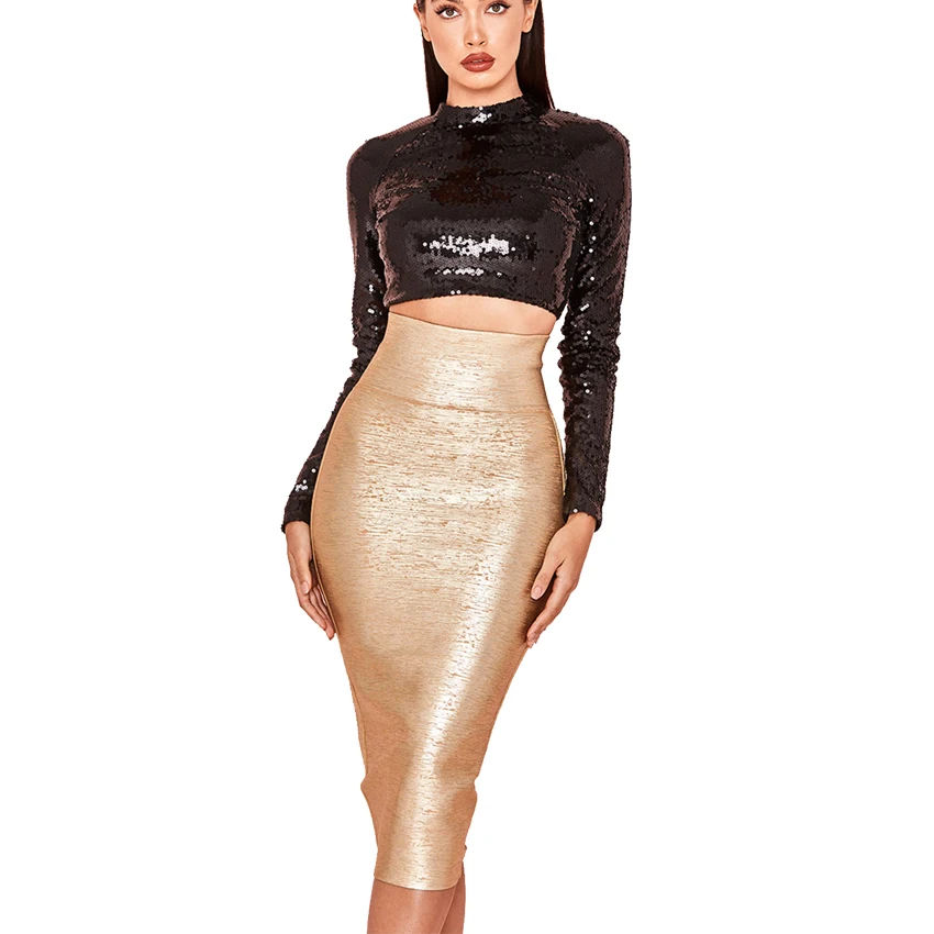 

2018 New Fashion Gold bronzing Party skirt Fabric Prom skirt Women Bandage dress