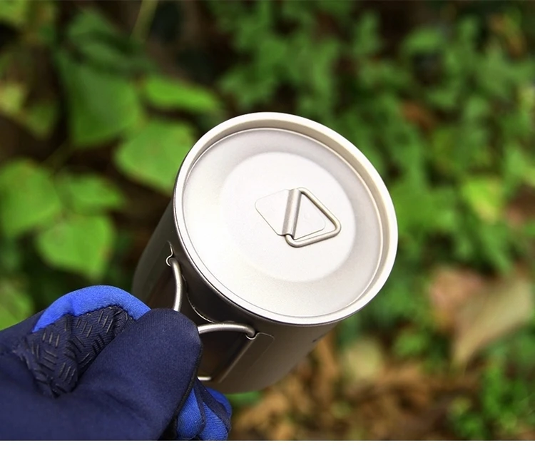 Titanium Cups Folding Handle Titanium Mug 420ml Camping Hiking Titanium