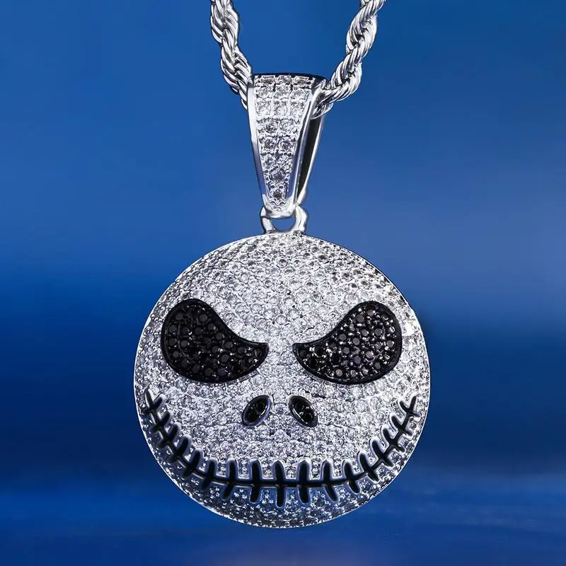

KRKC&CO White Gold Iced Out Jack Skellington Pendant Hip Hop Jewelry for amazon/ebay/wish online store for Wholesale in Stock