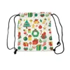 DEQI Custom Logo White Polyester Anti Theft Merry Christmas Santa Claus Christmas Tree Promotional Drawstring Bag Pouch Backpack