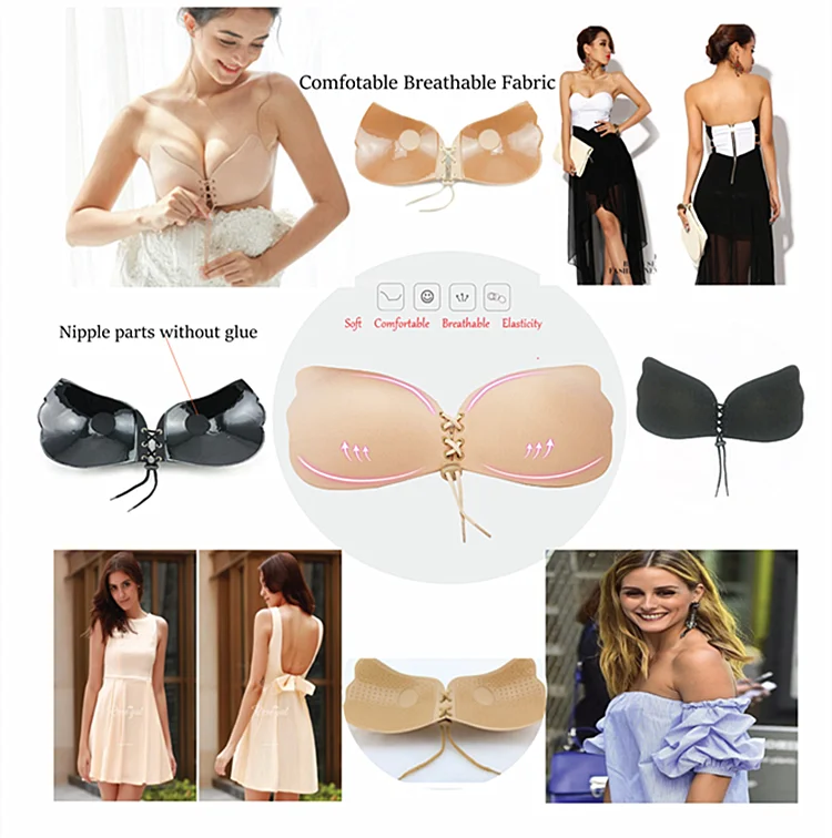 Artificial Push Up Breathable and Strapless Invisible Front Open Silicone Bra