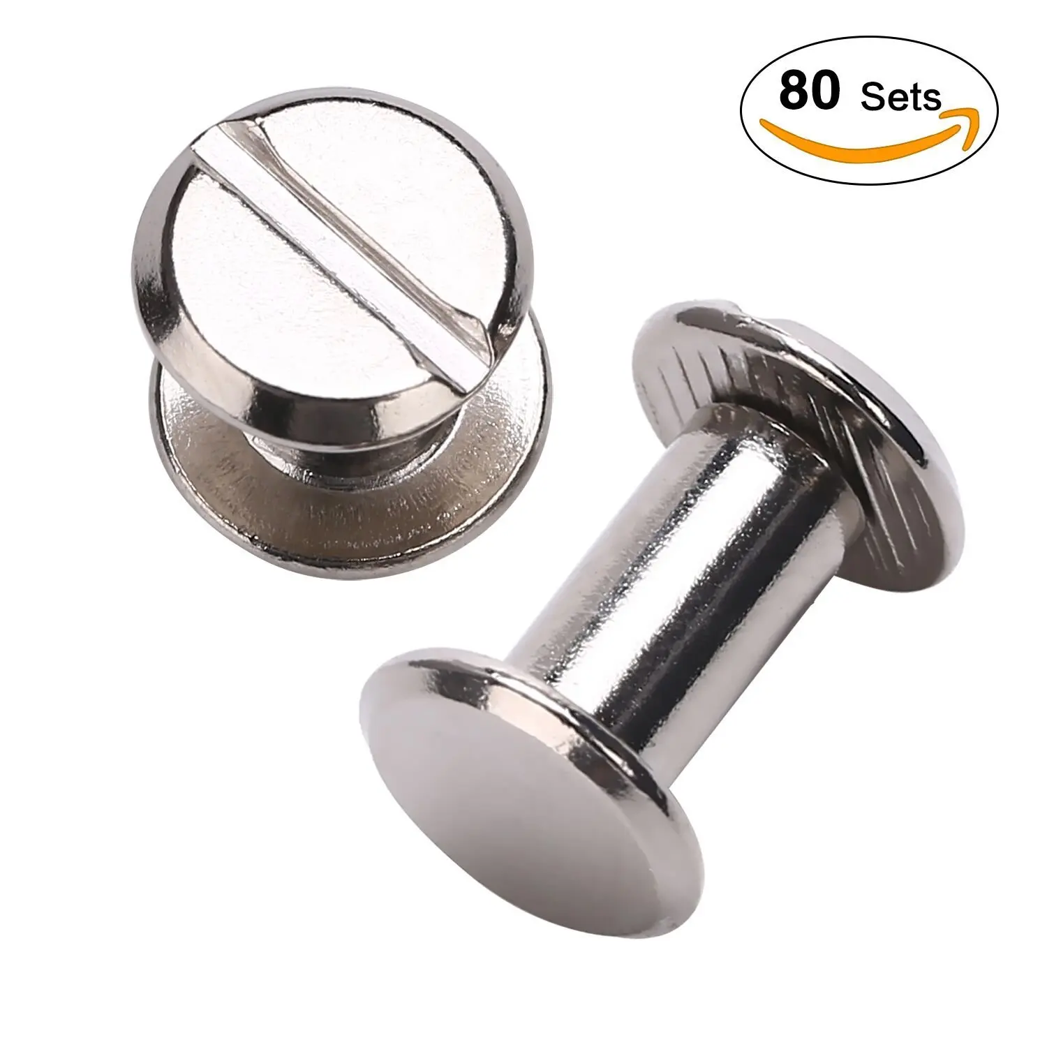 YMAISS 80 Sets Chicago Screws 2 size 1/4,3/8in Screw Posts Bookbinding Posts Binding Screw Chicago Button Post Rivets Screw Belt screws Leather Photo Albums Screw Round Flat Head, Silver Color