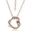 Double Heart Crystal Rhinestone Silver ,Rose Gold Plated Chain Pendant Necklace
