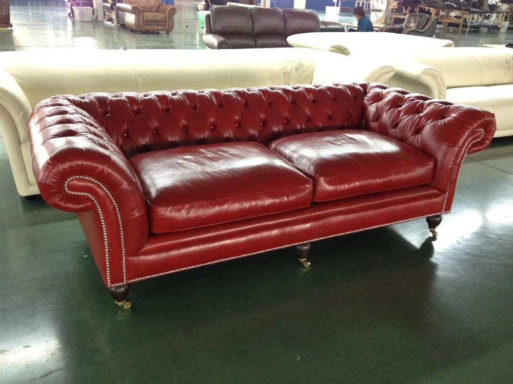 Chesterfield Leather Sofa with Caster wheels
