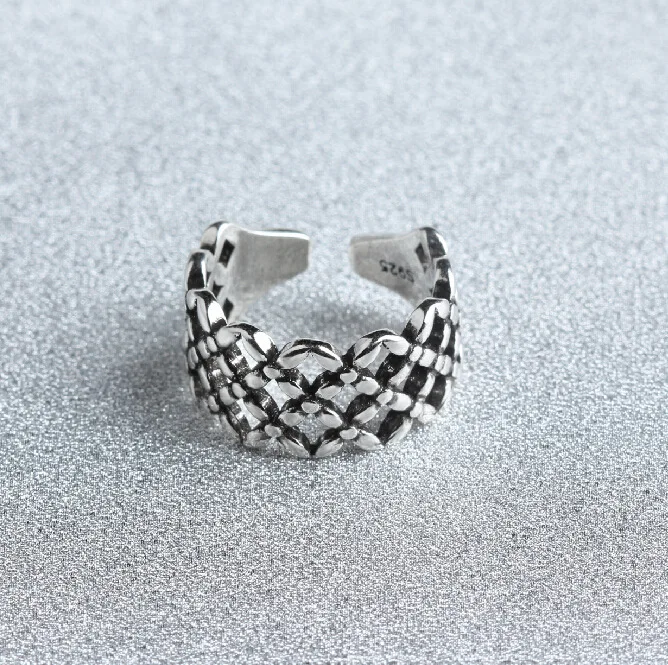 925 Sterling Silver Men's Wide Braided Ring Thai Silver Fashion Vintage Ring Jewelry