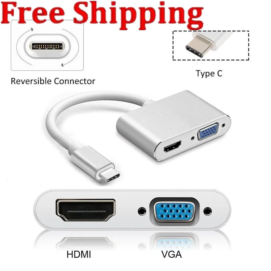 

2 in 1 USB C 3.1 HDMI VGA Adapter TYPE C Type-c to HDMI 4K VGA UHD Converter Adapter For Macbook Samaung S10 S8 Huawei Google