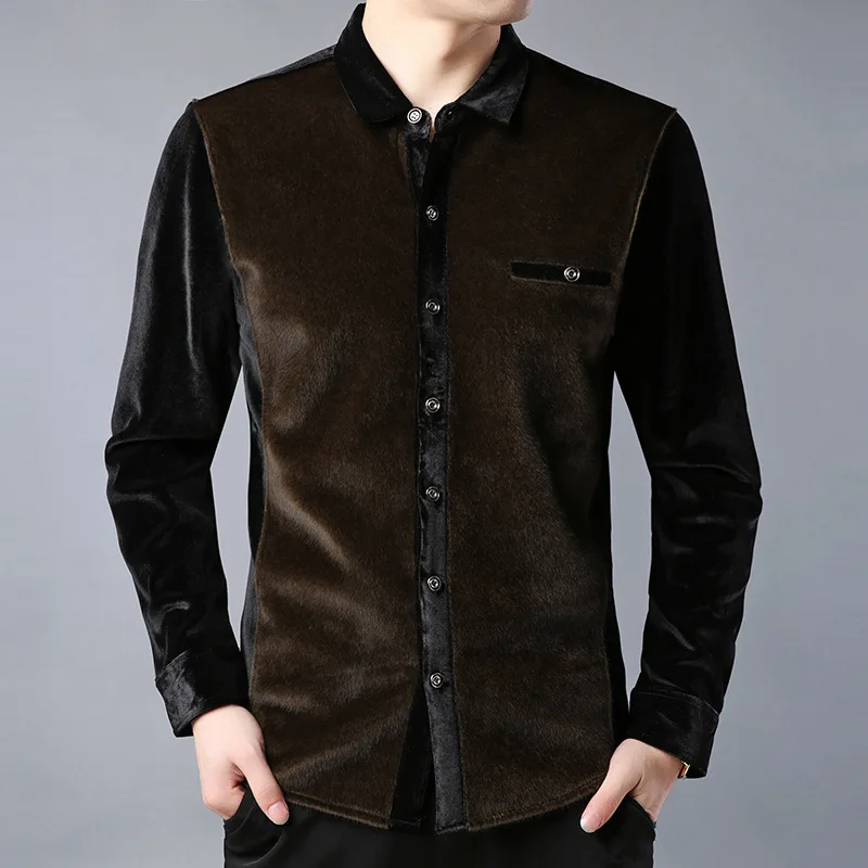 

Autumn long sleeve formal style business man's velvet blouse shirt