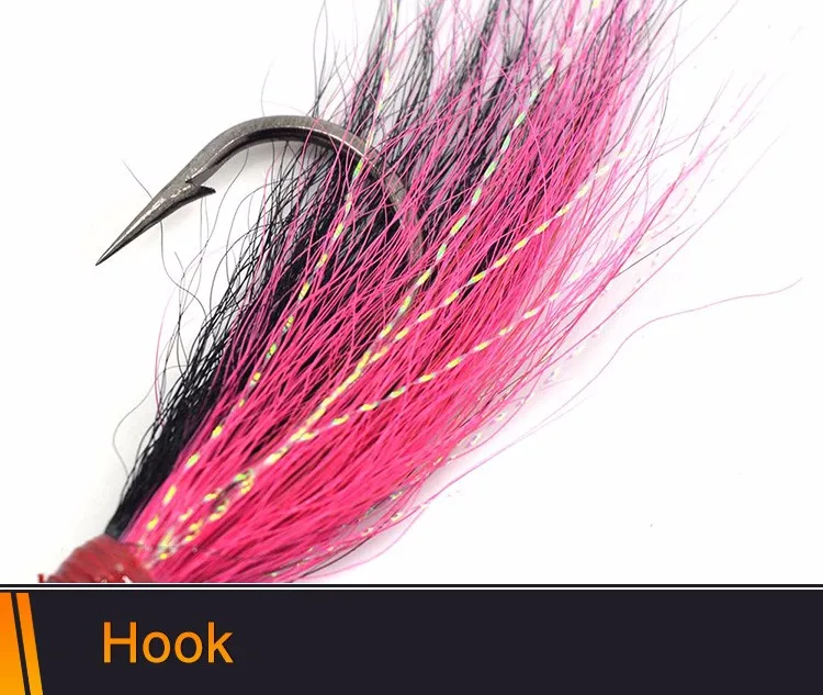 AGOOL Bucktail Teaser Hooks - Saltwater Flounder Rig, High Carbon Steel With Crystal Flash (6/12pc, Green/Pink/Red) - View #7