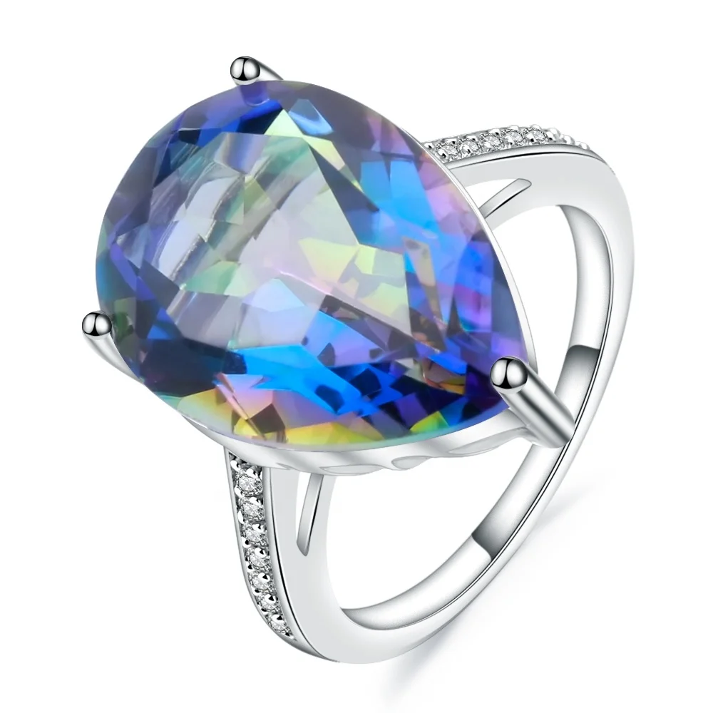 

Abiding natural mystic quartz stone finger custom fashion jewellery engagement sterling silver ring women, Blue