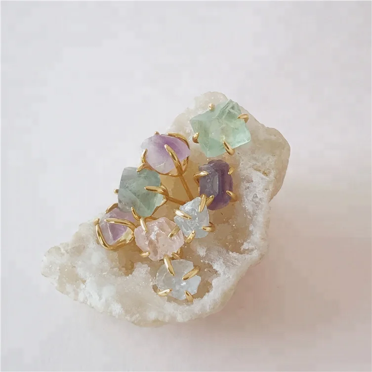 925 silver minimalist natural stone rainbow quartz stud earring