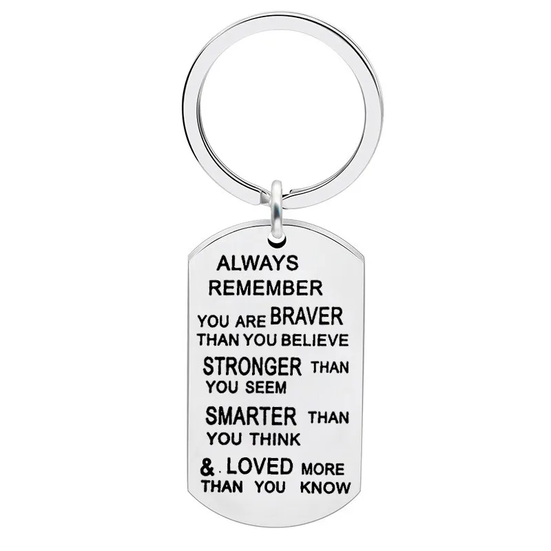 

Custom ALWAYS REMEMBER YOU ARE BRAVER Letter Military Pendant Necklace Stainless Steel Keychain, Silver