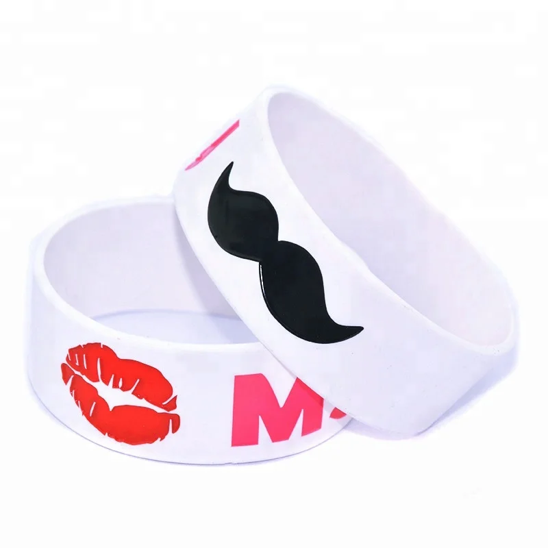 

25PCS 1 Inch Wide Kiss My Mustache Silicone Wristband Fashion Jewelry, White