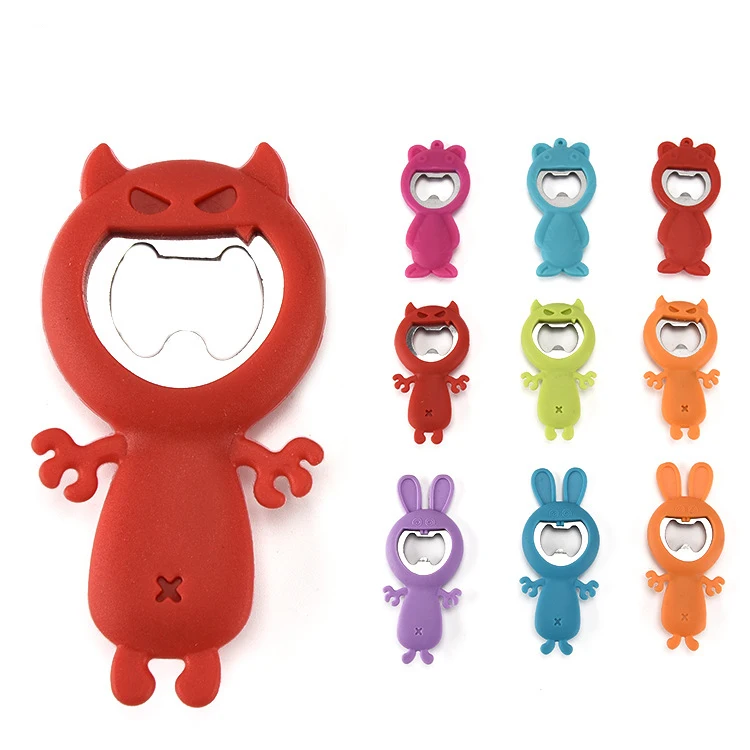 Amazon New Creative Cartoon Multifunction Silicone Stainless Steel Bottle Opener Beer Fridge Openers Kitchen Tools
