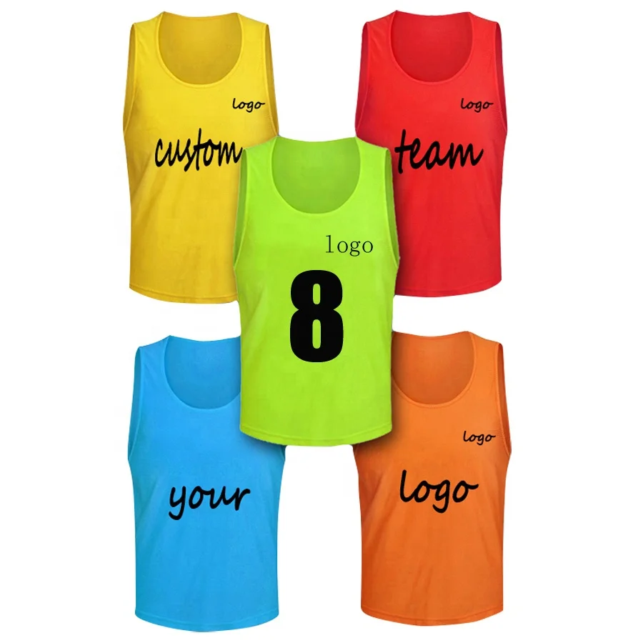 

Custom Hot selling Mesh Sleeveless Soccer Pinnies heat press Training Bibs Vests, 13 colors