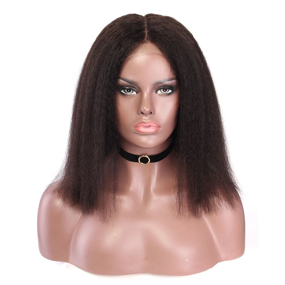 

Bob Kinky Straight Human Hair Lace Wigs For Black Women, Natural black;#1b