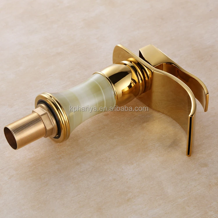 Waterfall Bathroom Marble Stone Vessel Sink Faucet Gold Plated