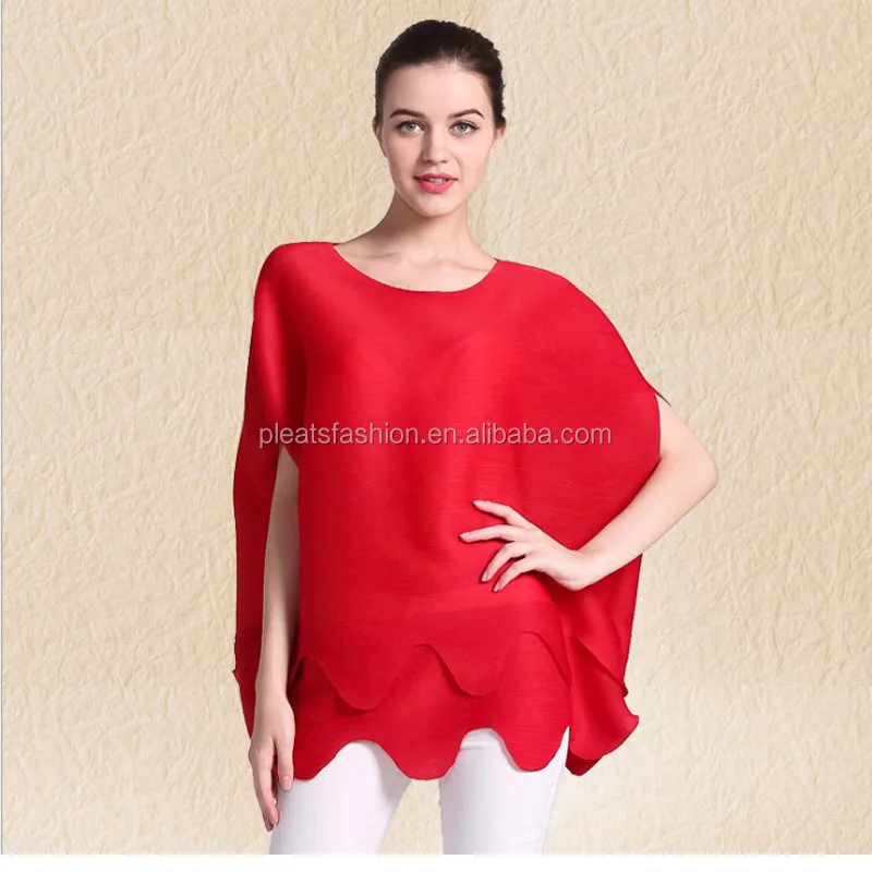 

European new fashion china pleated bat sleeve blouse