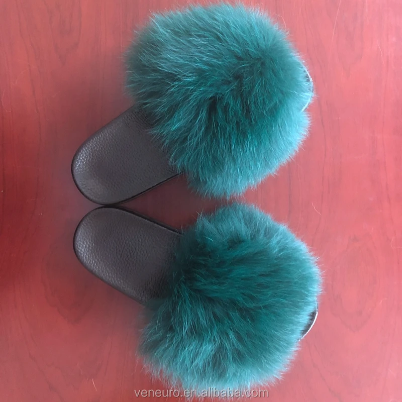 

Fashion Design Women Real Big Fox Fur Sandal Soft Furry Slipper, Customized color
