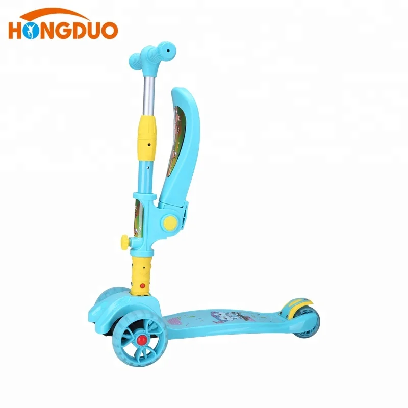 

2 in 1 foldable three-wheel kick child knee mini scooter with seat