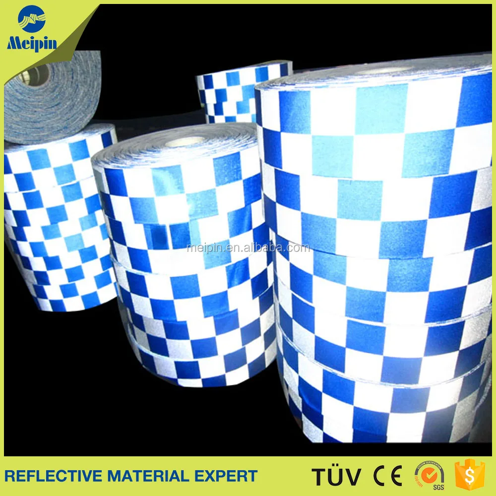 Reflective Silver Blue Print Chequer Check Tape POLICE Sew On 50mm Hi Viz Safety