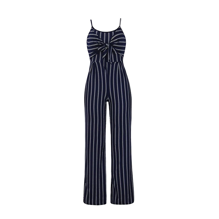 2019 Sexy Sleeveless Womens Jumpsuit Casual Wear Black Suit With White Stripes Ladies Summer Jumpsuit