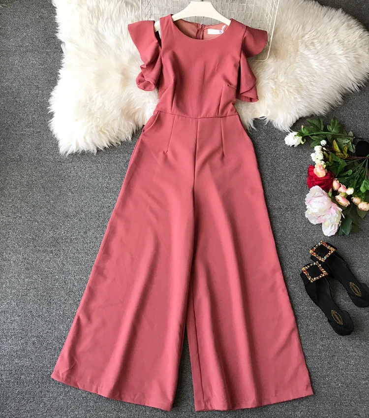 

5 Color Rompers Womens Jumpsuits Ankle Length Pants Casual Loose Female Summer Fashion Ruffles Jumpsuit Sexy E61561