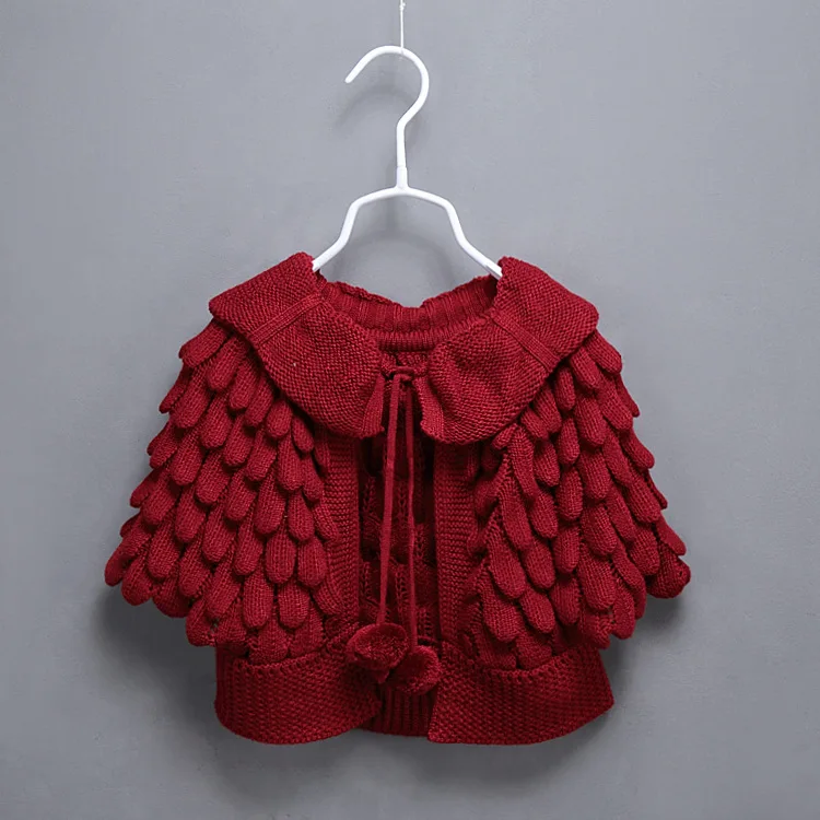 

Baby Girls Frock Pattern Style Batwing Sleeves Knit Shawl Collar Red Sweater