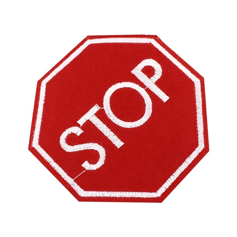 

RED STOP SIGN embroidery PATCH TRAFFIC STREET ROAD SIGN Sew Iron On Applique badge Jacket Backpack patches