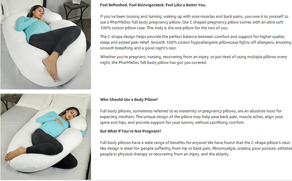 Pregnancy Pillow With Jersey Cover C Shaped Full Body Pillow Back