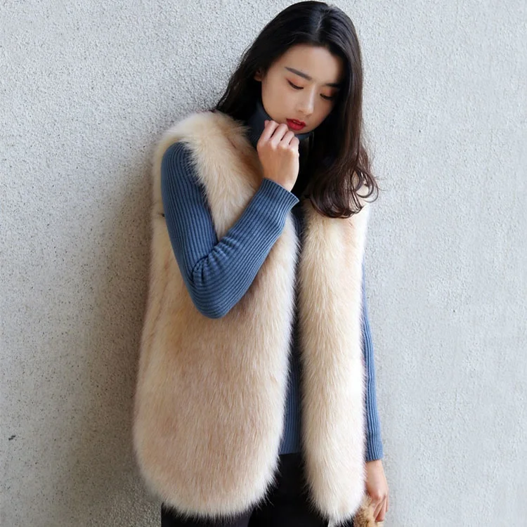

Hot sale fashion winter style elegent fox fur vest for women faux fur vest