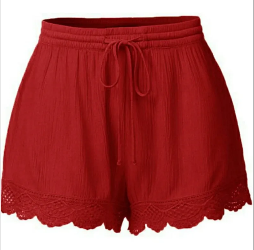 

Xiakou Summer Women Solid Lace Trim Hem Elastic Lace short, Custom color