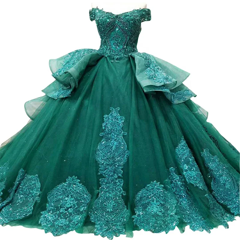 

Jancember LSS006 emerald long lace flowers lace up back sweetheart ball gown formal dress real photo