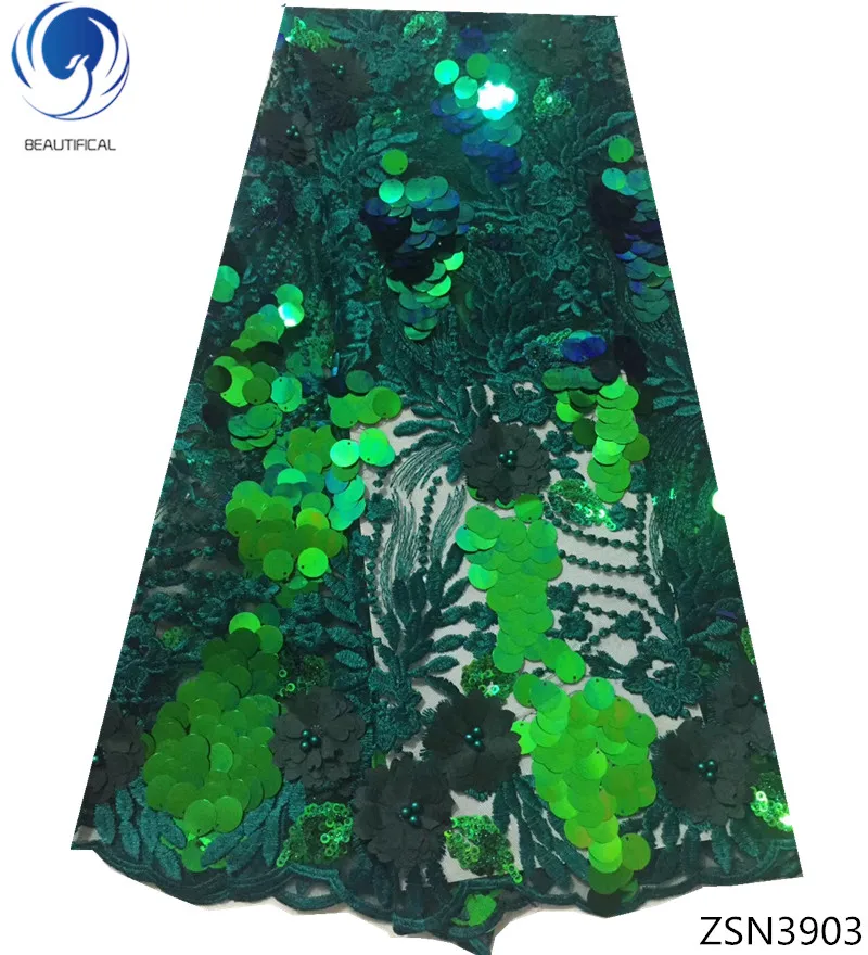 

Beautifical green shinning french lace fashional african bridal lace tulle big sequins ZSN39, Can be customized