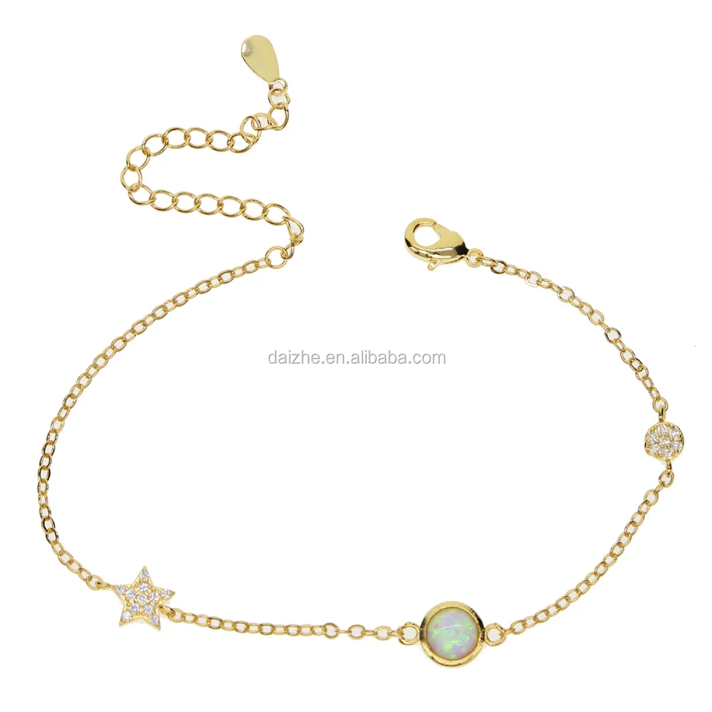 

fashion nnewest gold silver color metal bracelet with opal stone paved cz star charm connector bracelet for young girl jewelry