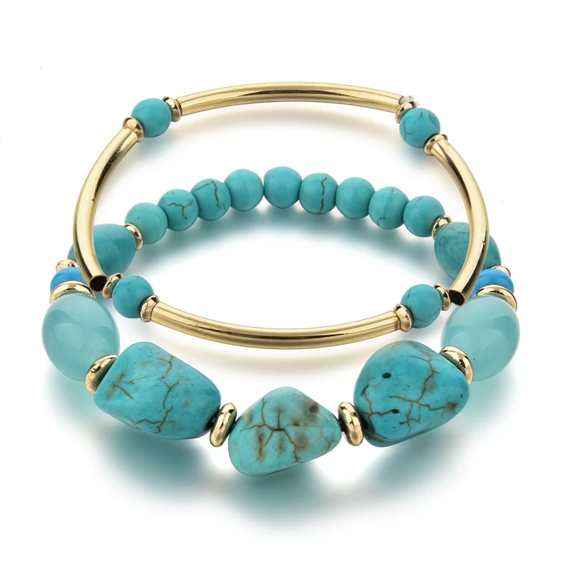 

High Quality Gold Bangle Bracelet Fashion Natural Turquoise Stone Bead Bracelet For Women, Same as picture
