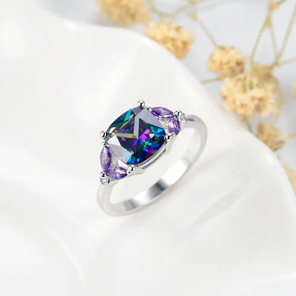 

Sar7515 Sevena Jewelry Wholesale Personalized Colourful Gemstone Wedding 18K White Gold Plated Copper Rings Set For Women, Multi color