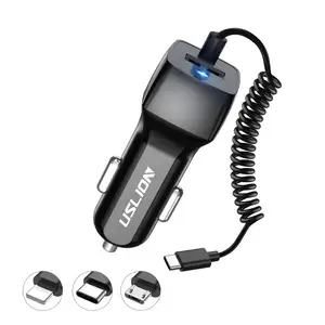 USLION 2A Car Charger Adapter Phone Cable