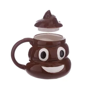 Image of 3D Creative Cheap Brown Coffee Mug Poop Design Ceramic Mug with Lid